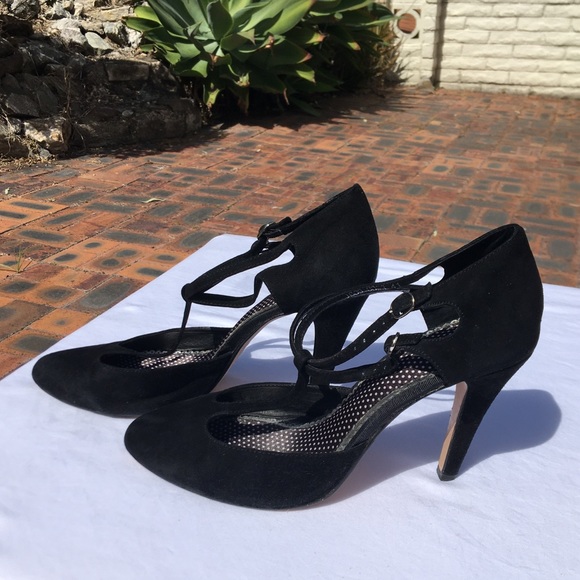 Jigsaw Shoes - Jigsaw Black Suede Leather Mary Jane Pump Heels Size 10